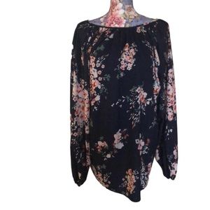 Navy Blue flower blouse 2XL with back tie at top